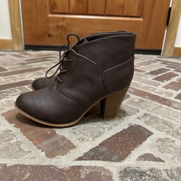 Altar’d‎ State Brown Ankle Boots Women 7.5 Selina Lace Up Bootie Block Heel - Picture 4 of 10